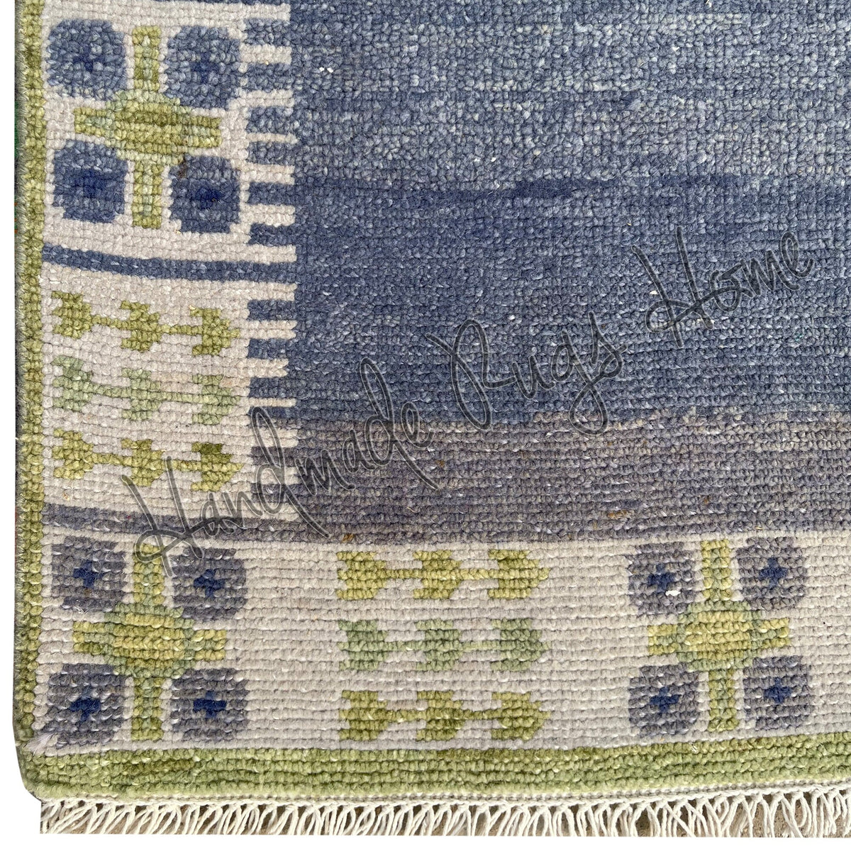 Handwoven Oushak Rug: Blue & Green Vintage Style Wool Carpet