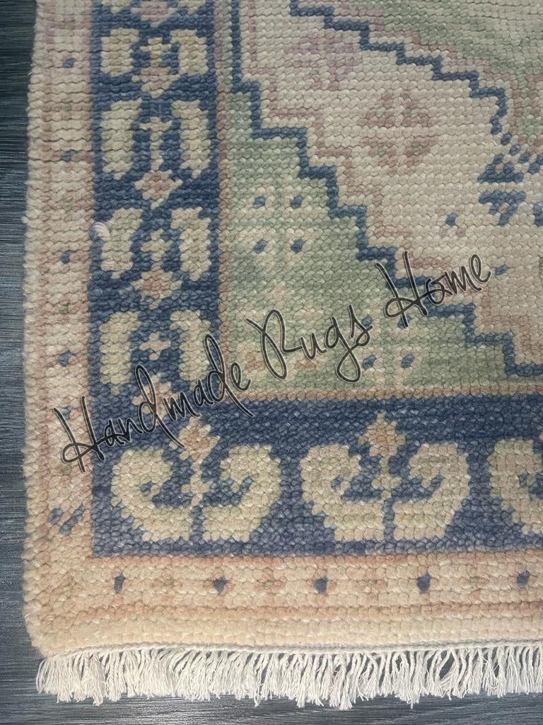 Hand-Knotted Wool Rug: Blue Green Oriental Accent Carpet