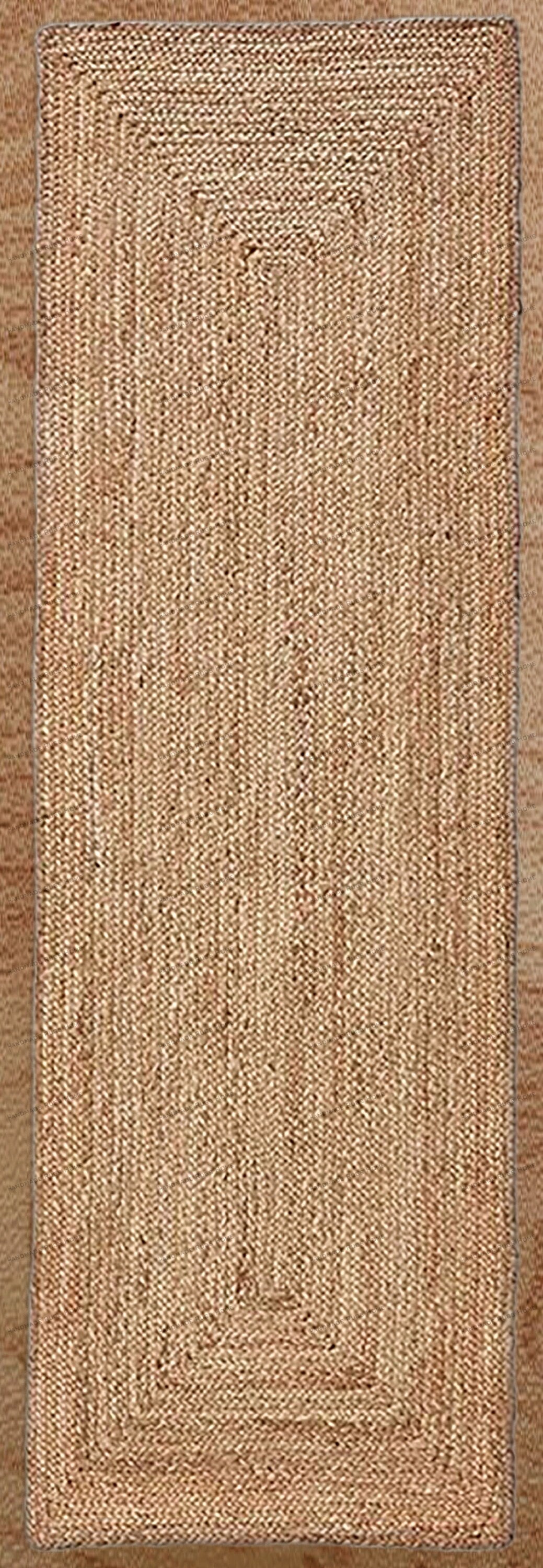 Handwoven Jute Runner Rug: Braided Boho Decor, Custom Size