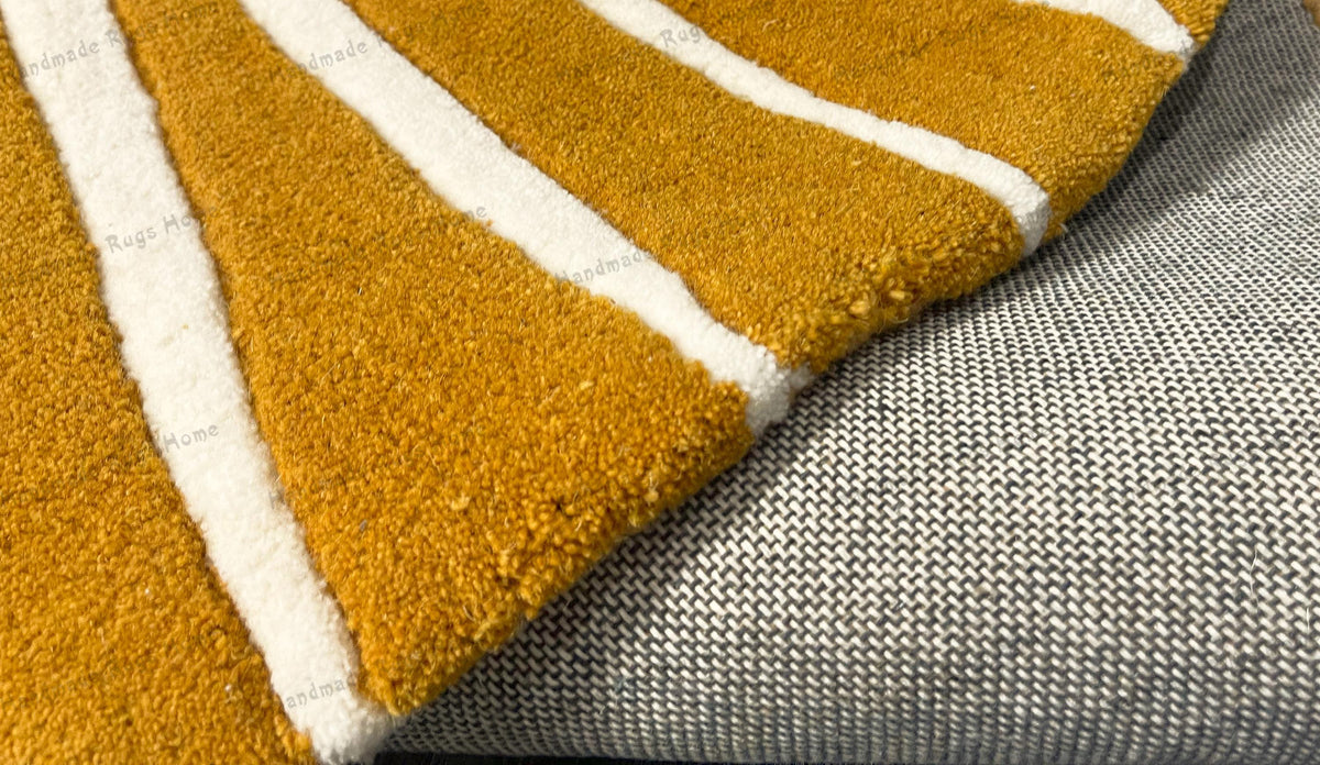 Luxury wool sunburst rug with a radiant design, perfect for boho interiors.