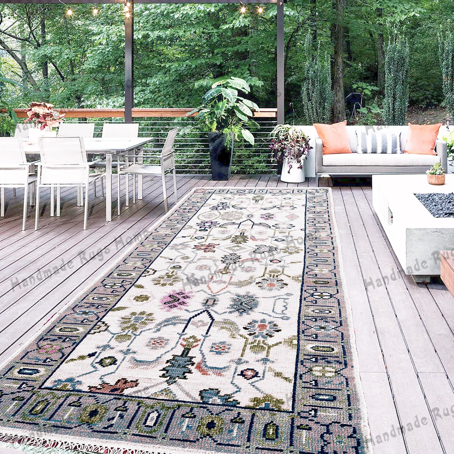 Hand Knotted Wool Oushak Rug: Vintage Turkish Style, Customizable