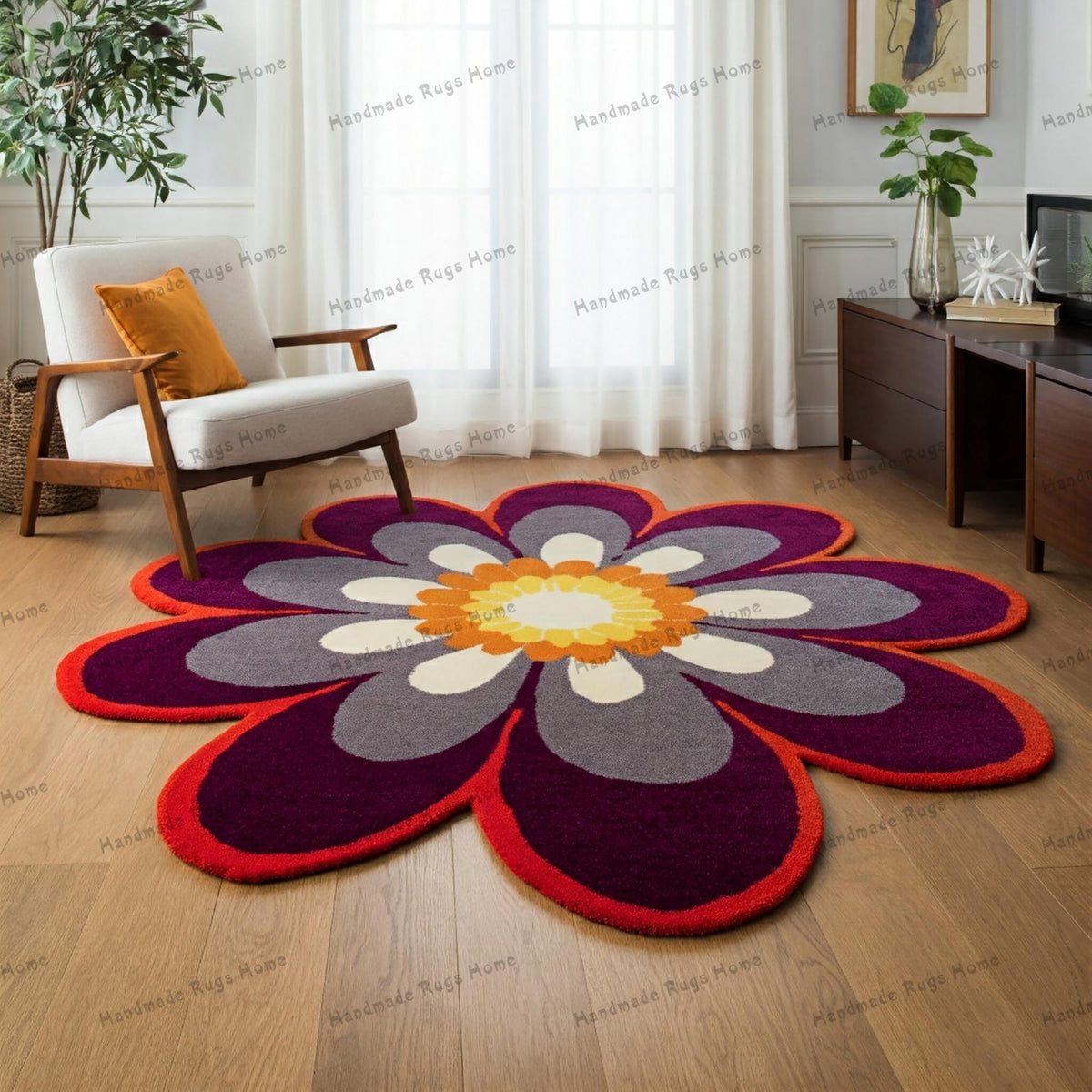 Round flower tufted rug