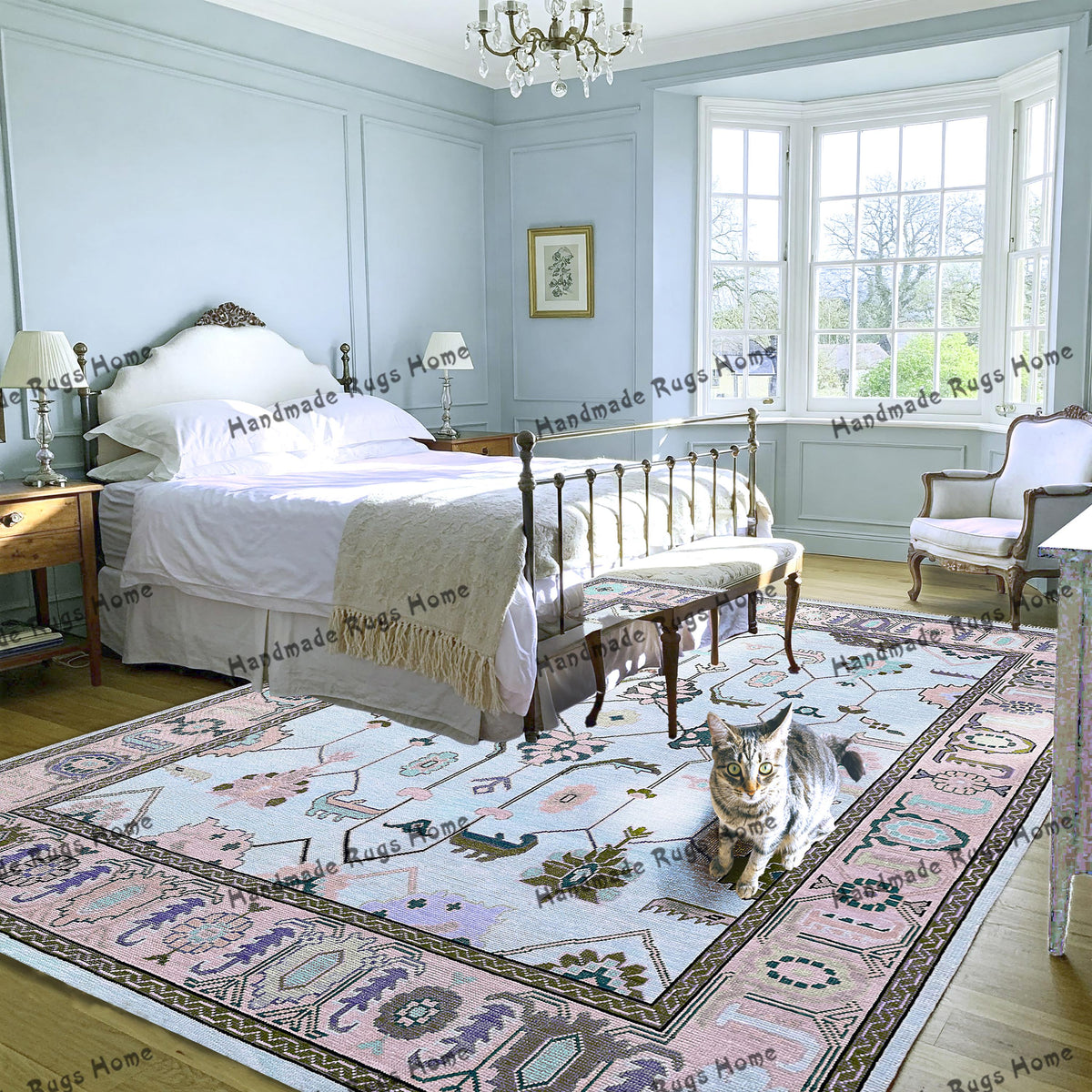 A beautiful pastel-toned Oushak carpet with traditional Turkish motifs.