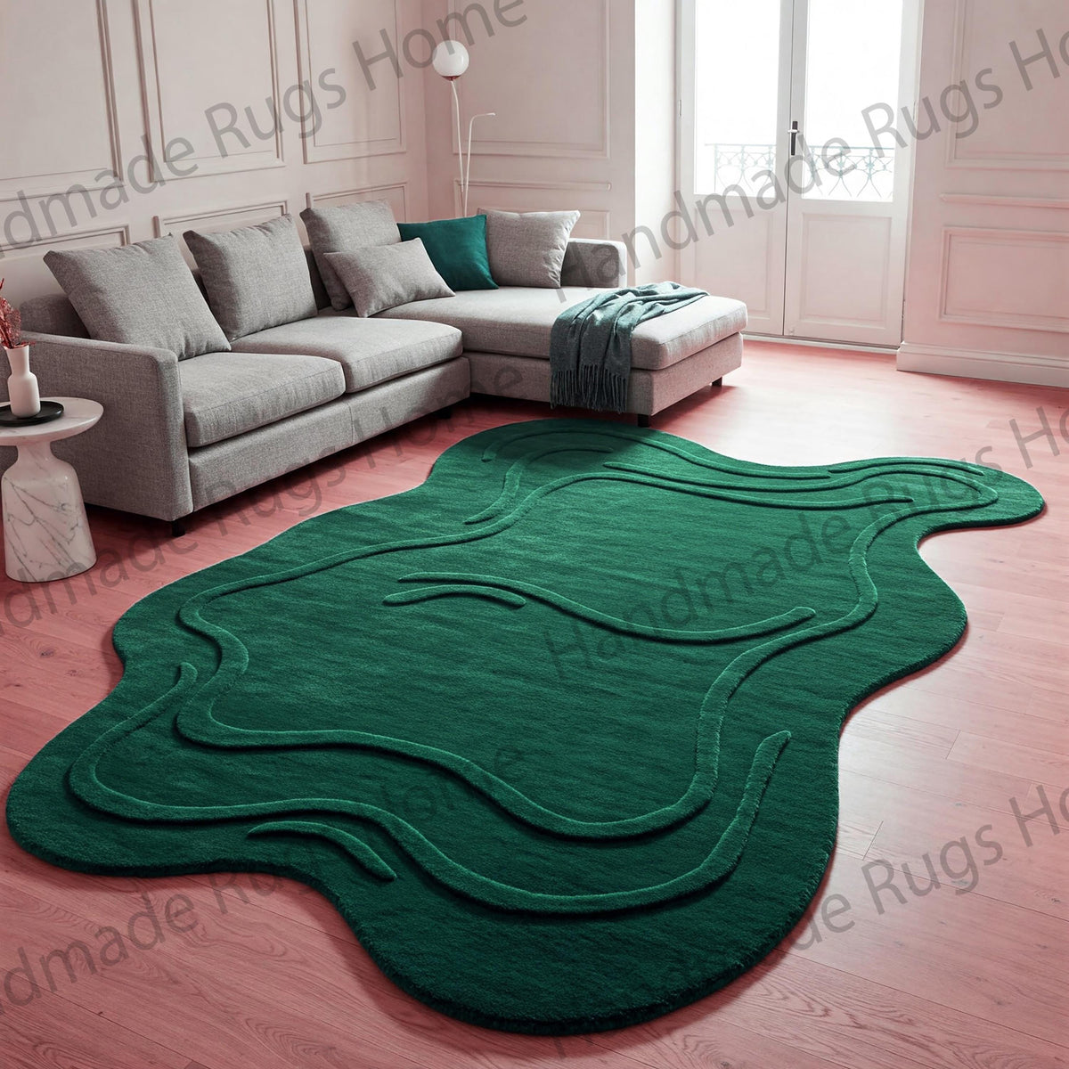 Green Organic Shaped Rug - Designer Aesthetic for Cozy Interiors