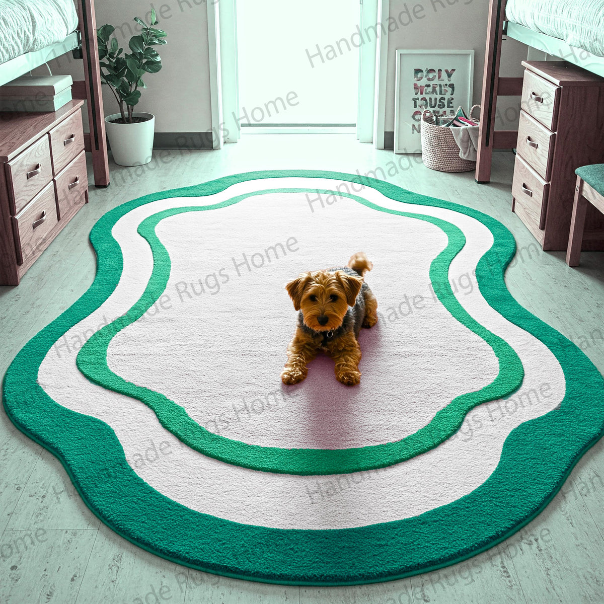 Hand-Tufted Wool Rug: Abstract Waves, Modern Colorful Carpet