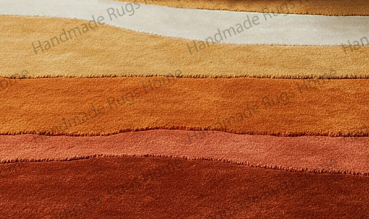 Hand-Tufted Wool Rug: Abstract Waves, Warm Earth Tones