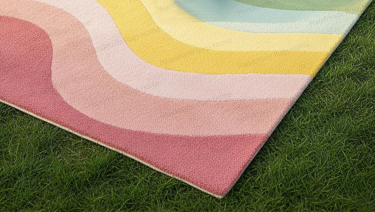 Hand-Tufted Wool Rug: Soft Pastel Gradient, Modern Wave Design