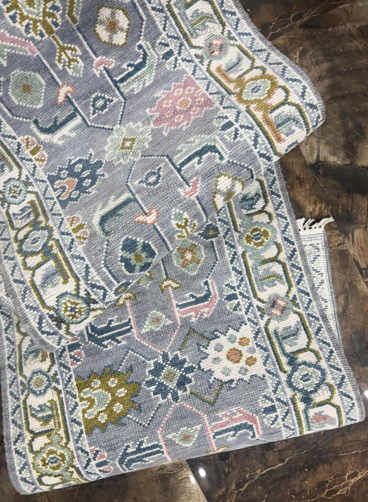 Hand Knotted Wool Oushak Runner Rug | Turkish Floral Design