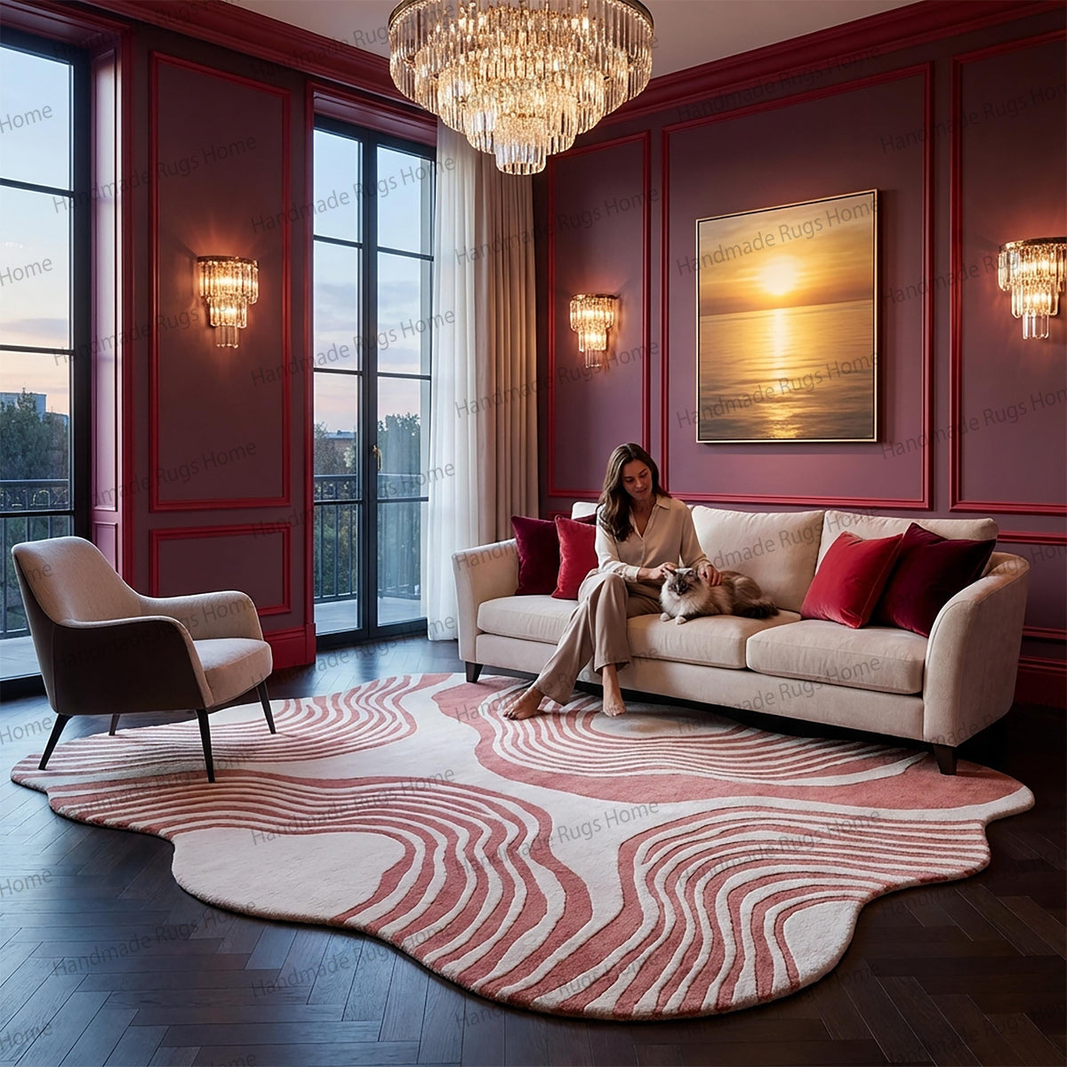 Hand-Tufted Wool Wave Rug, Modern Abstract Area Rug