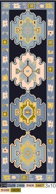 Hand Knotted Wool Runner Rug – Vintage Geometric Floral Muted Blue Carpet