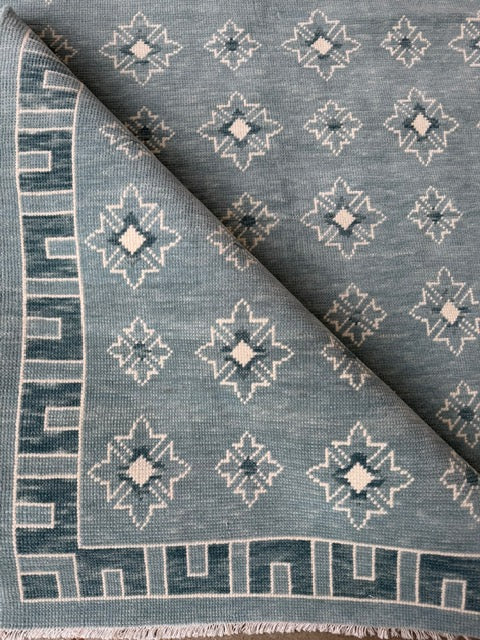Teal & Ivory Modern Oushak Rug – Geometric Star Pattern Area Rug