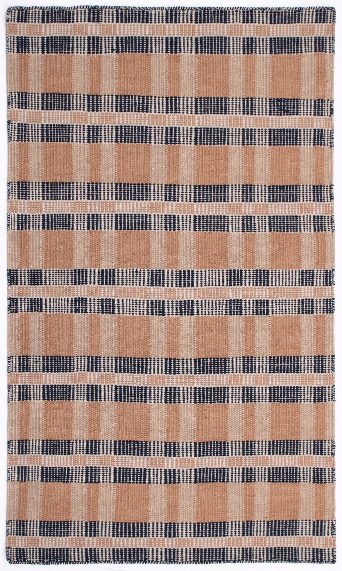 Camel & Navy Flatweave Rug – Beige, Ivory & Blue Plaid Geometric Area Rug