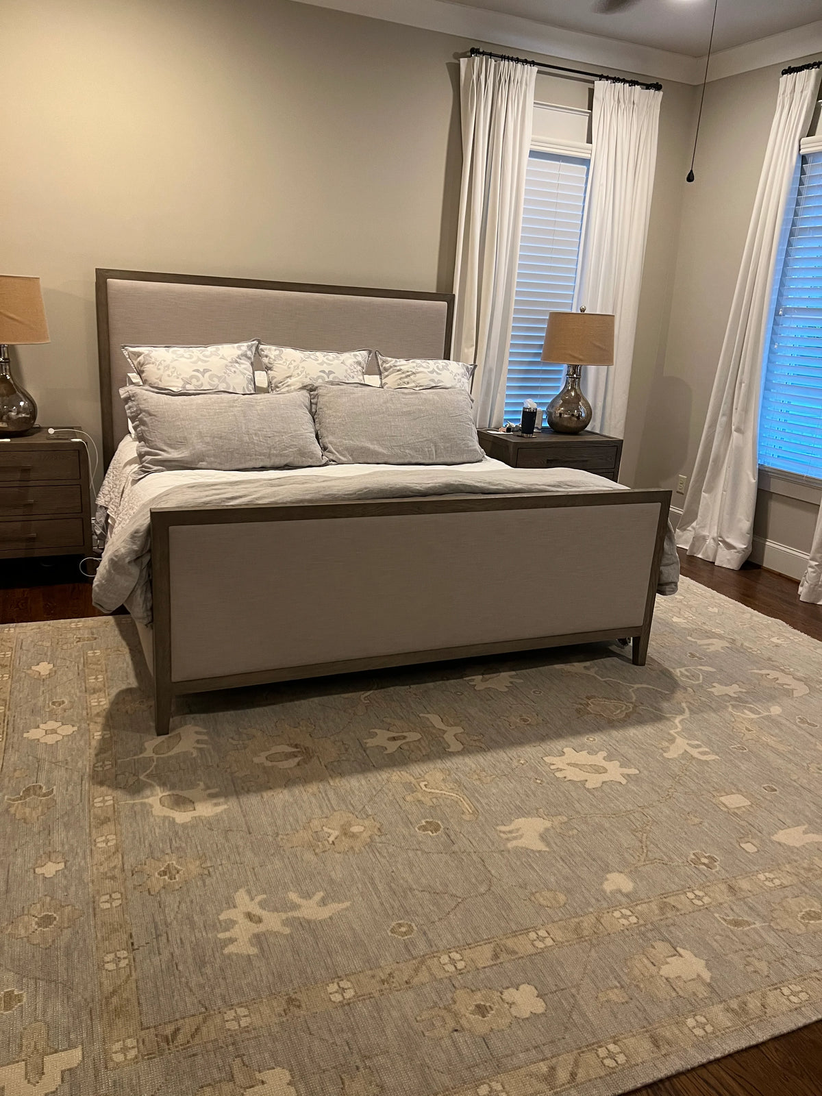Dusty Blue & Ivory Modern Oushak Rug – Floral Geometric Designer Area Rug