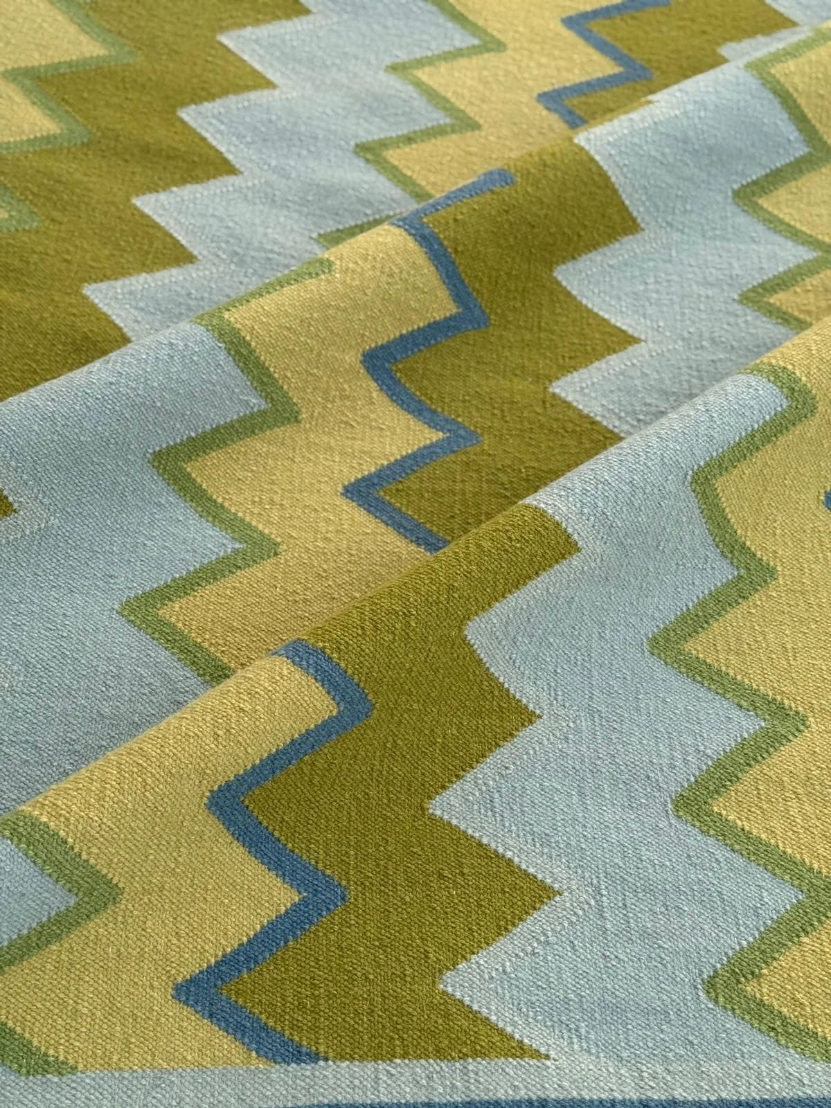 Blue & Green Flatweave Rug – Geometric Zig Zag Modern Area Rug