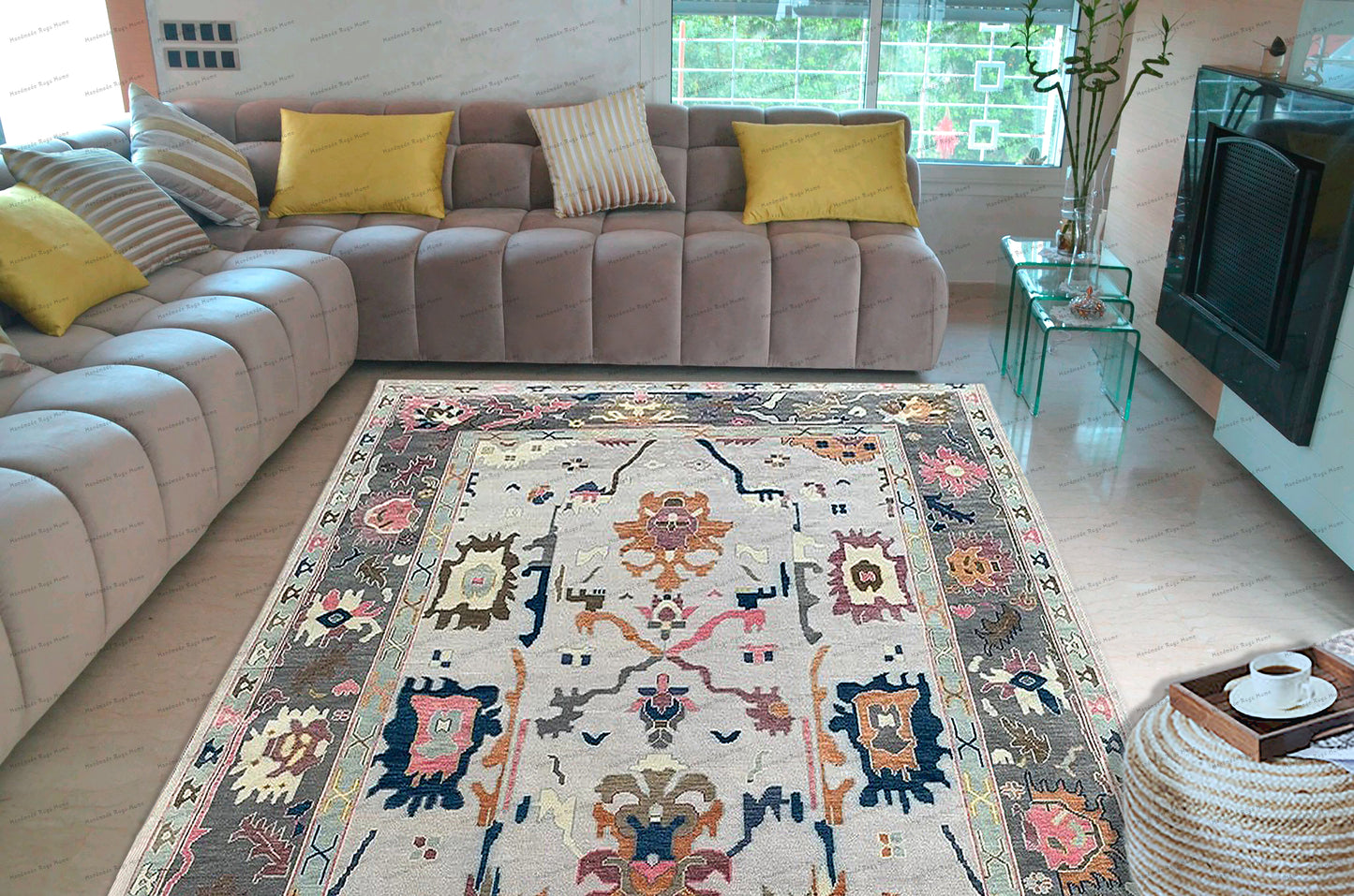 Exquisite Turkish Oushak Hand Knotted Rug Handmade Rugs in Sizes 4x6, 5x8, 6x9, 8x10, 9x12, 10x14 ft - Perfect for Living Room. Bedroom, Etc