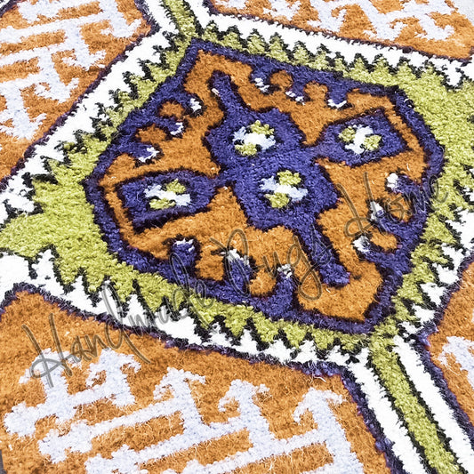Stylish modern rug with bold red, black, and beige designs, perfect for any room.