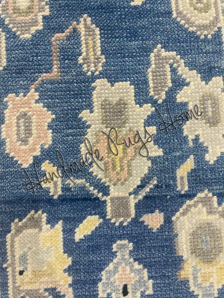 Vintage Hand Knotted Wool Rug: Blue Oriental Turkish Style