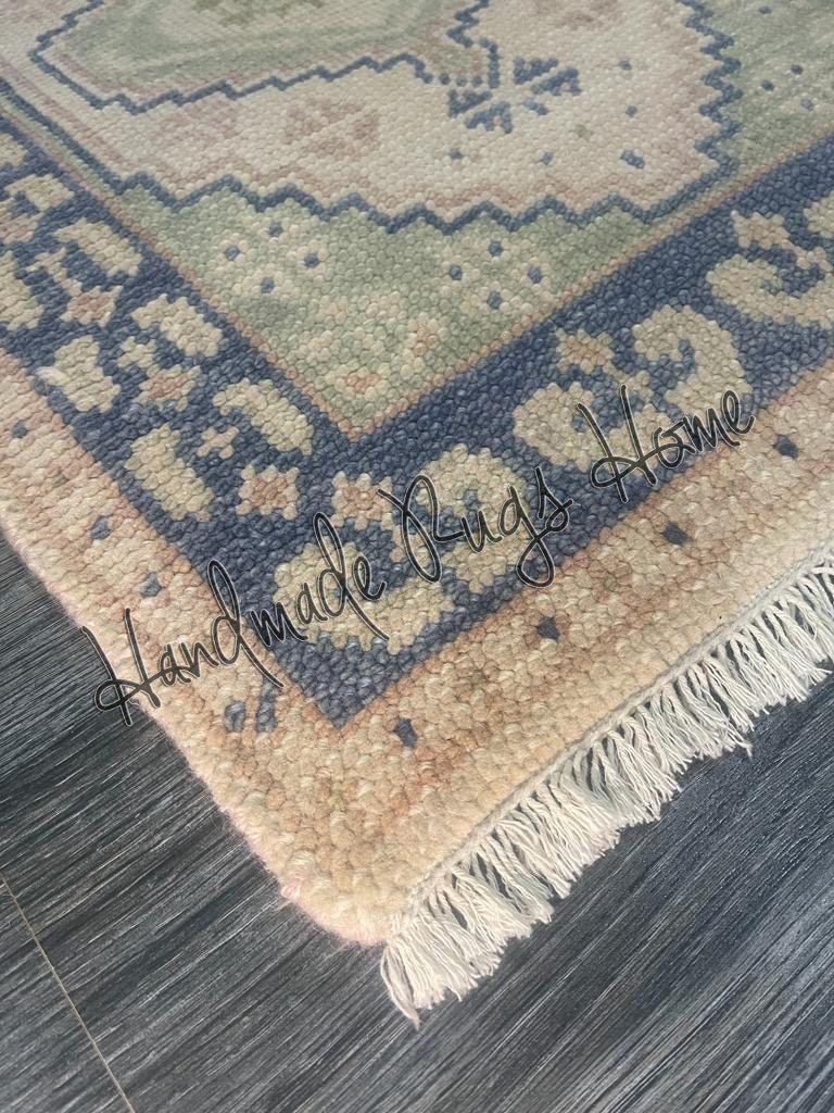Hand-Knotted Wool Rug: Blue Green Oriental Accent Carpet