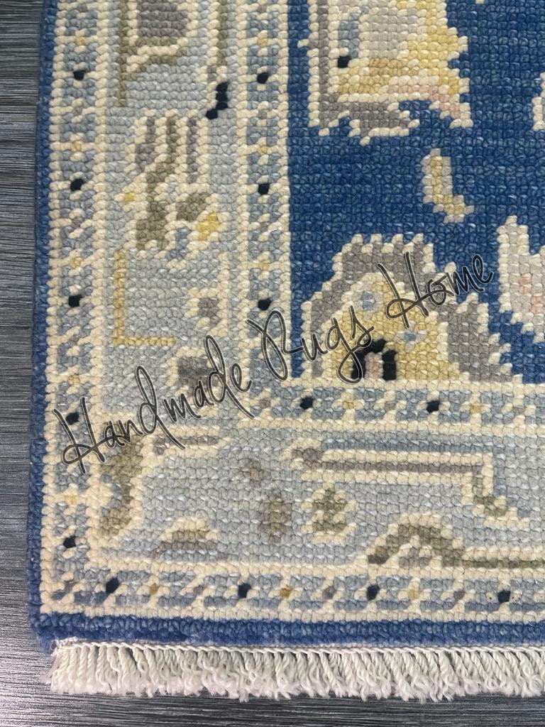 Vintage Hand Knotted Wool Rug: Blue Oriental Turkish Style