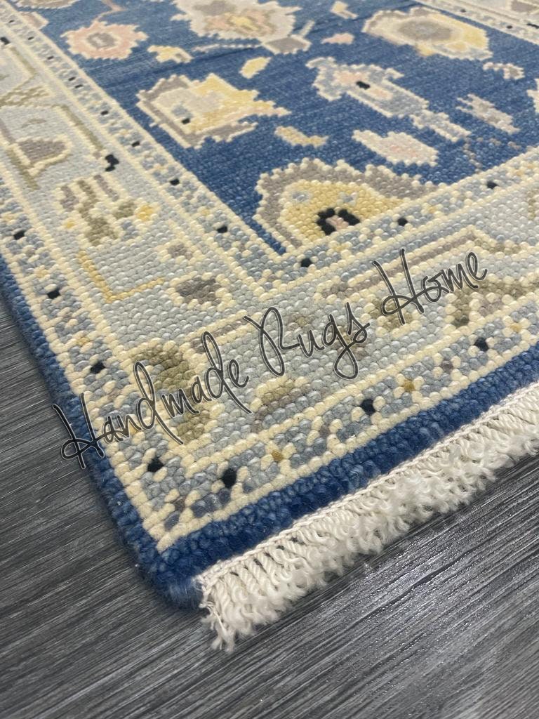 Vintage Hand Knotted Wool Rug: Blue Oriental Turkish Style