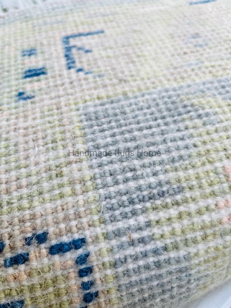 Handmade Wool Oushak Rug: Green Multi-Color Area Rug