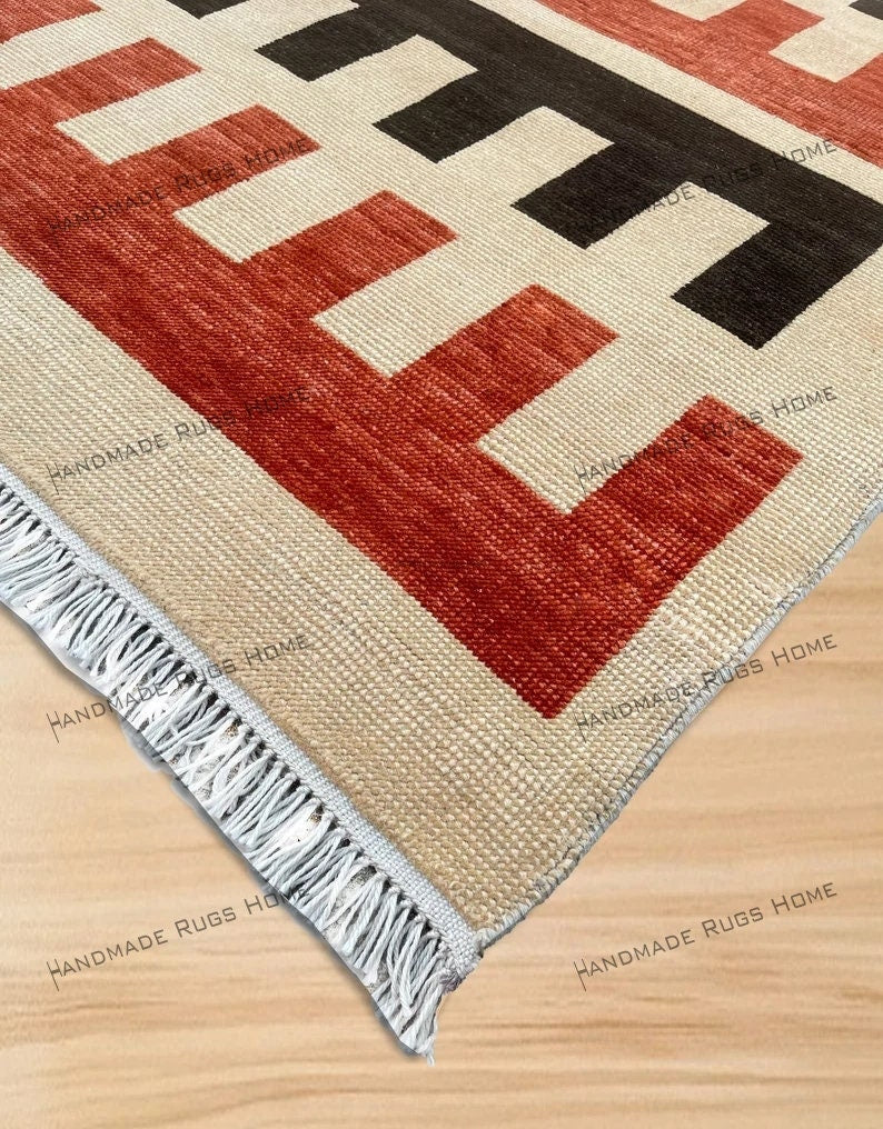 Contemporary rug with a unique block stripe pattern, adding warmth to any space.