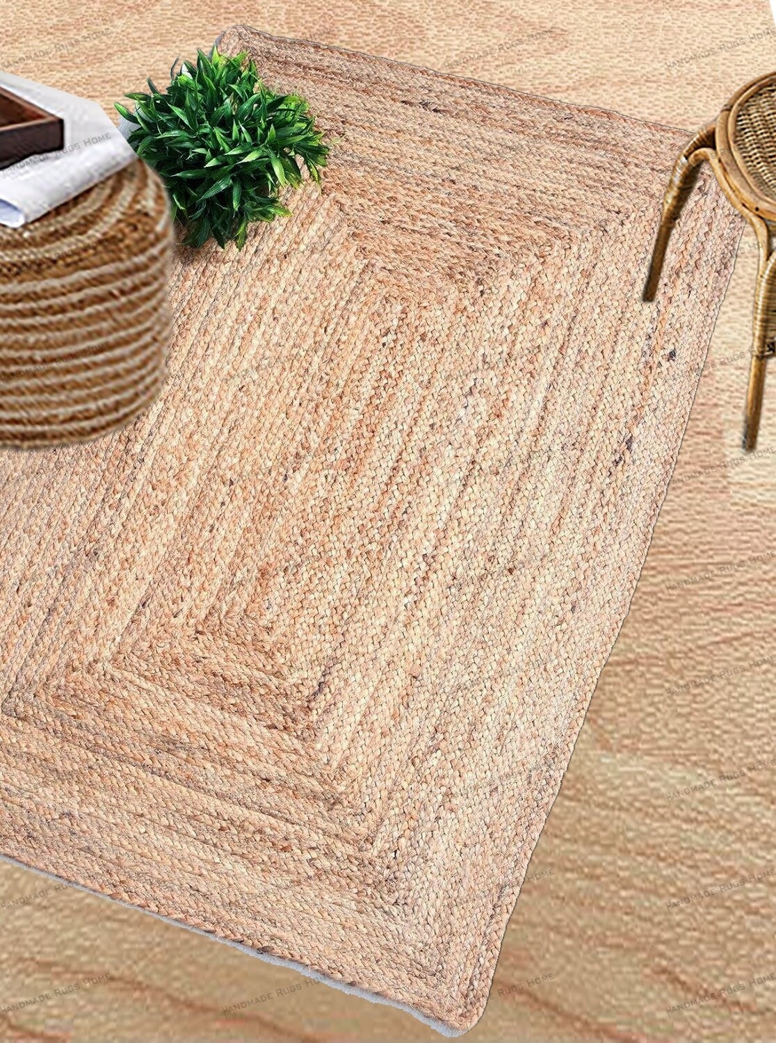 Handwoven Jute Runner Rug: Braided Boho Decor, Custom Size