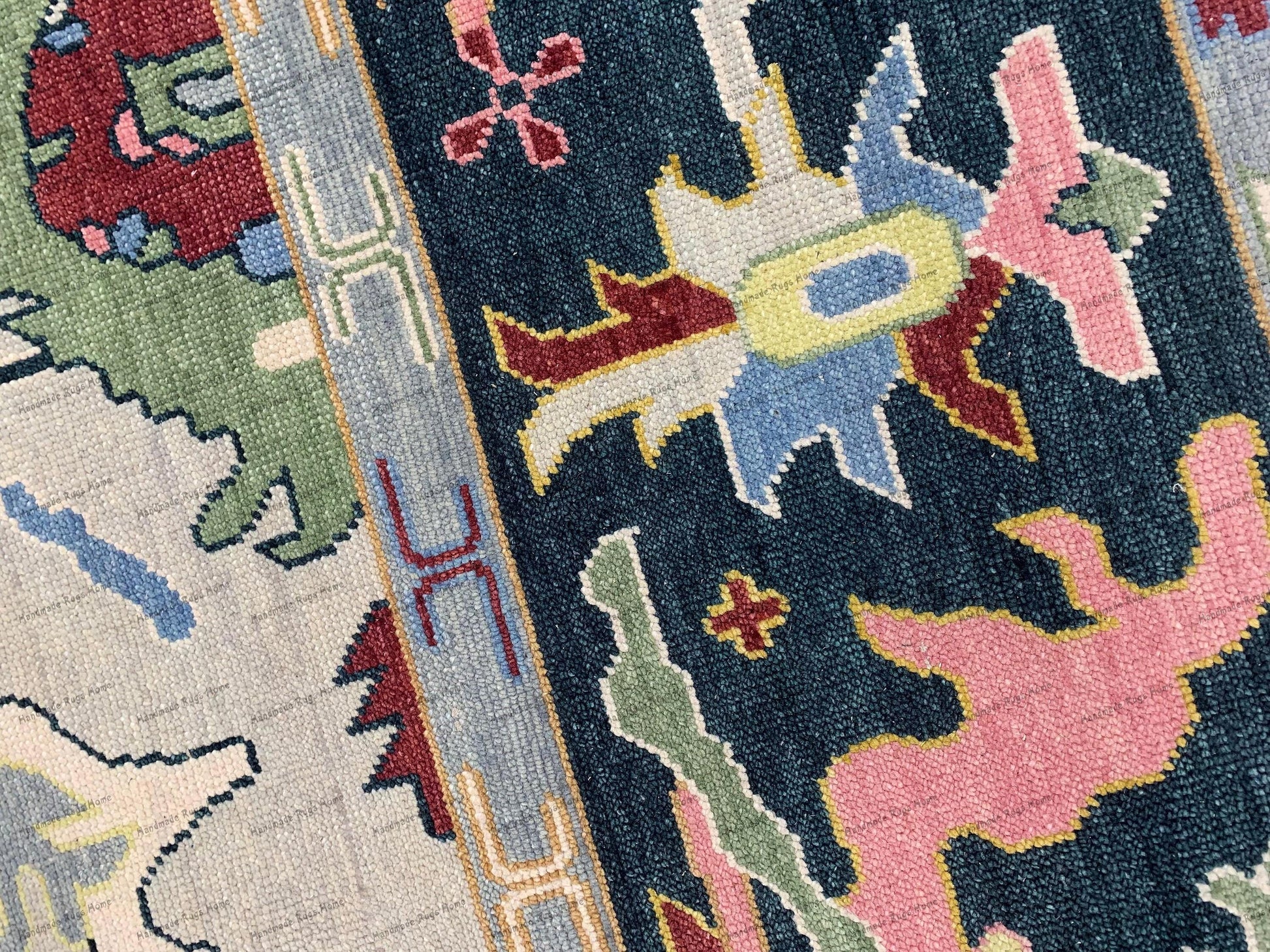 Its rich, earthy tones include beige, cream, and soft pastel blues, creating a harmonious color palette.