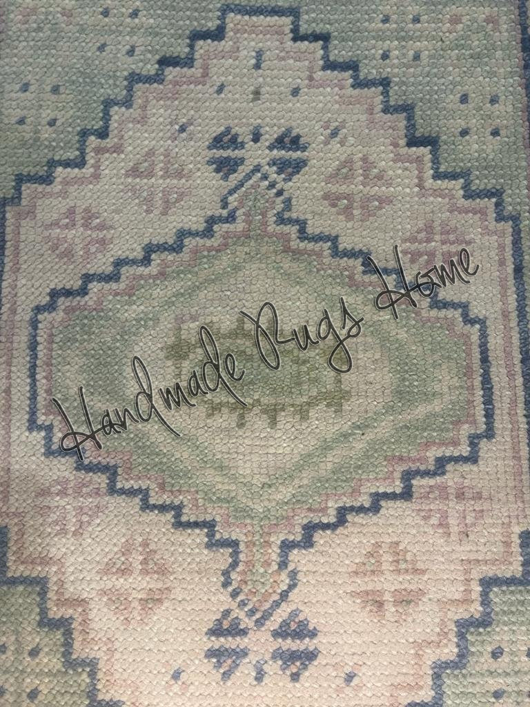 Hand-Knotted Wool Rug: Blue Green Oriental Accent Carpet