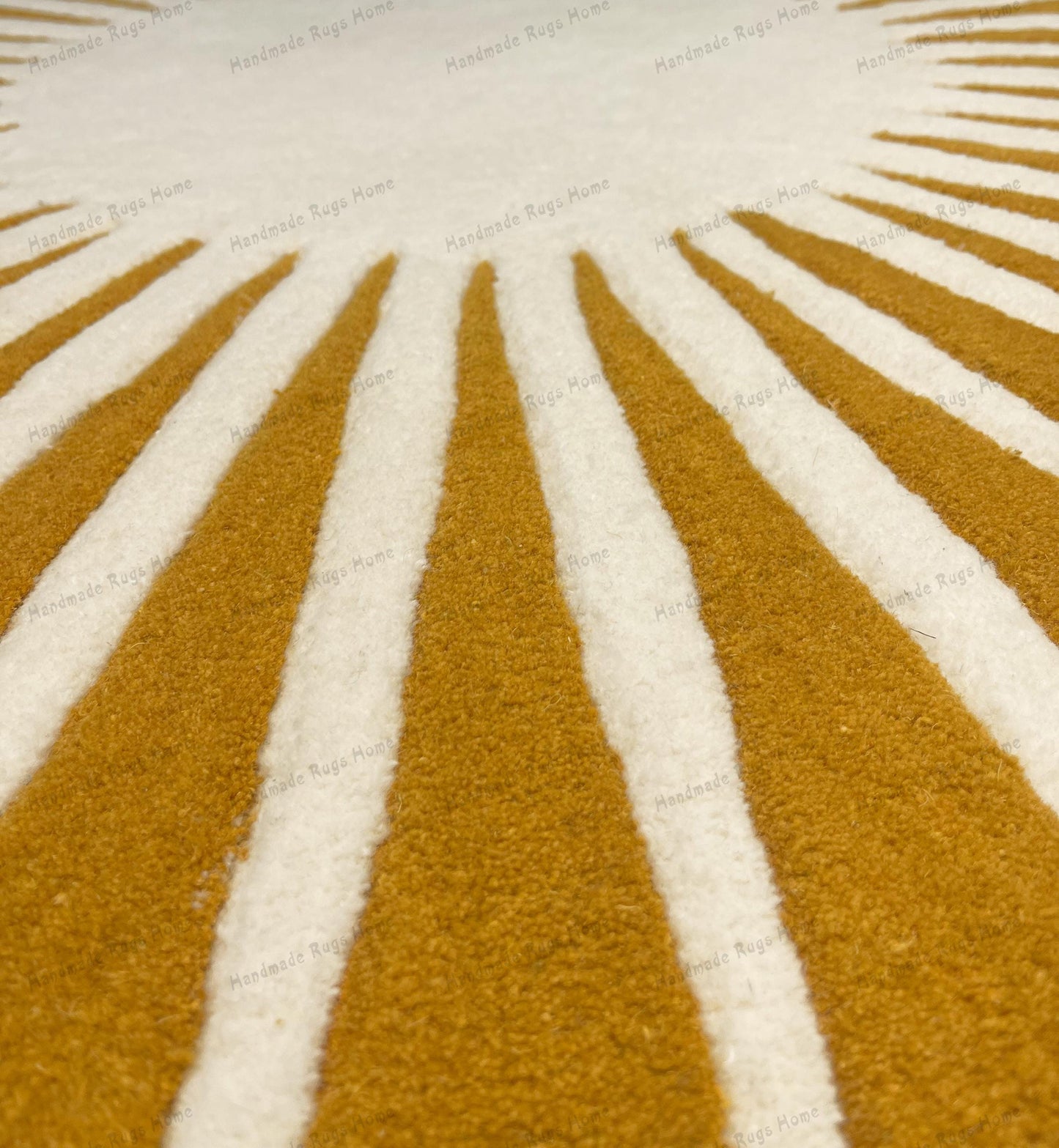 Soft and plush round rug with a sunburst design, ideal for cozy spaces.