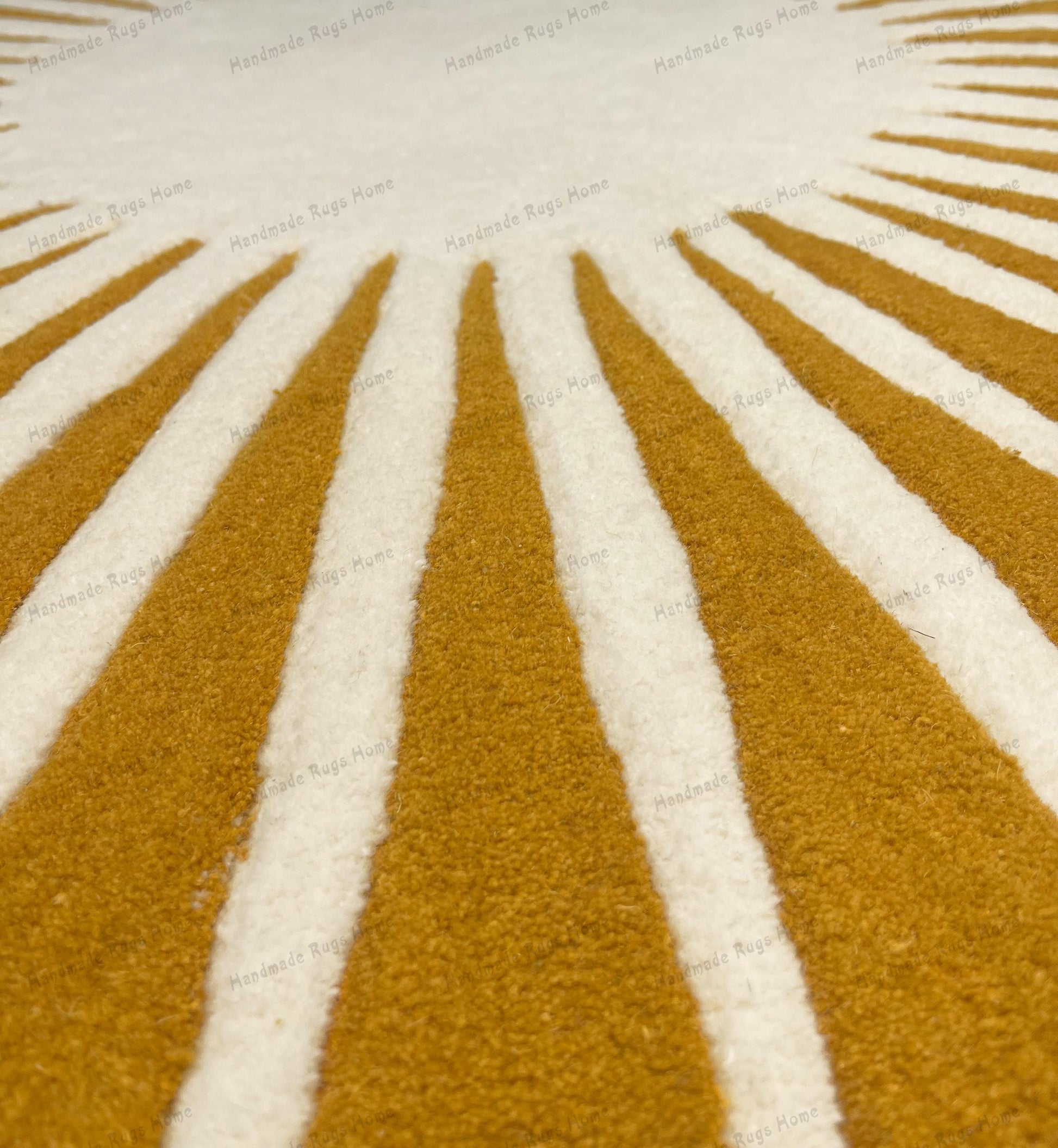 Soft and plush round rug with a sunburst design, ideal for cozy spaces.