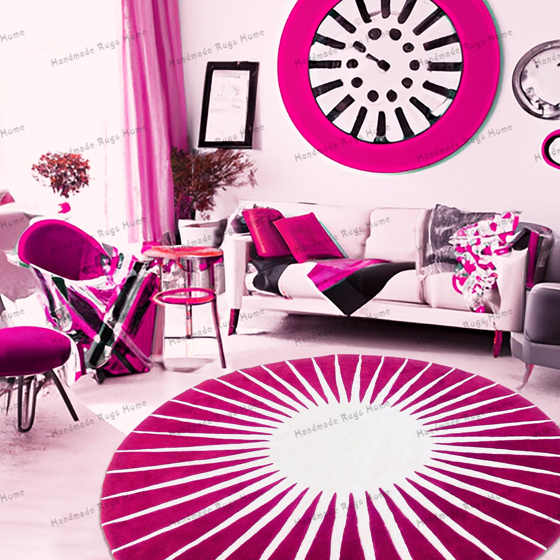 Handcrafted circular rug with radial design