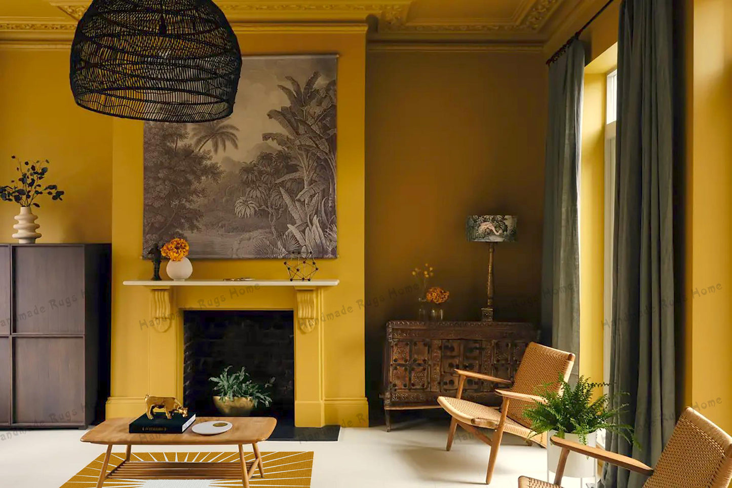 High-quality wool sunburst rug with a warm, inviting design.