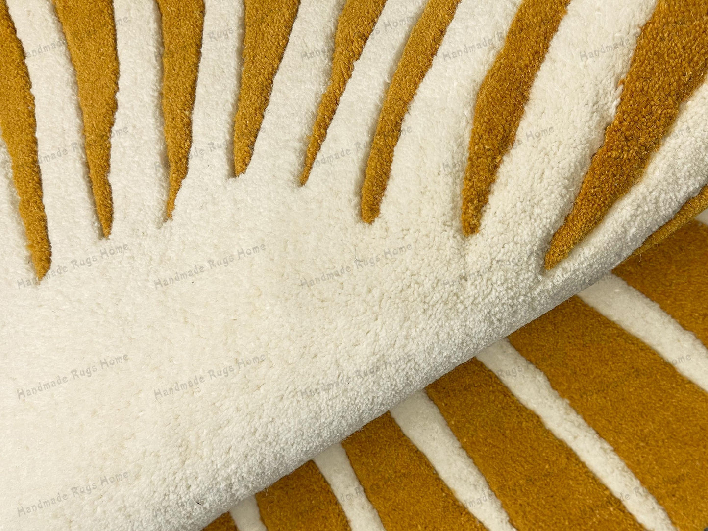 Custom handmade celestial rug featuring a golden sun pattern.