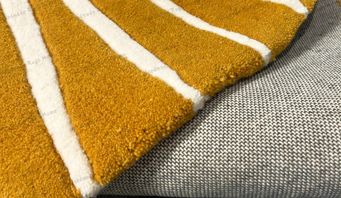 Luxury wool sunburst rug with a radiant design, perfect for boho interiors.
