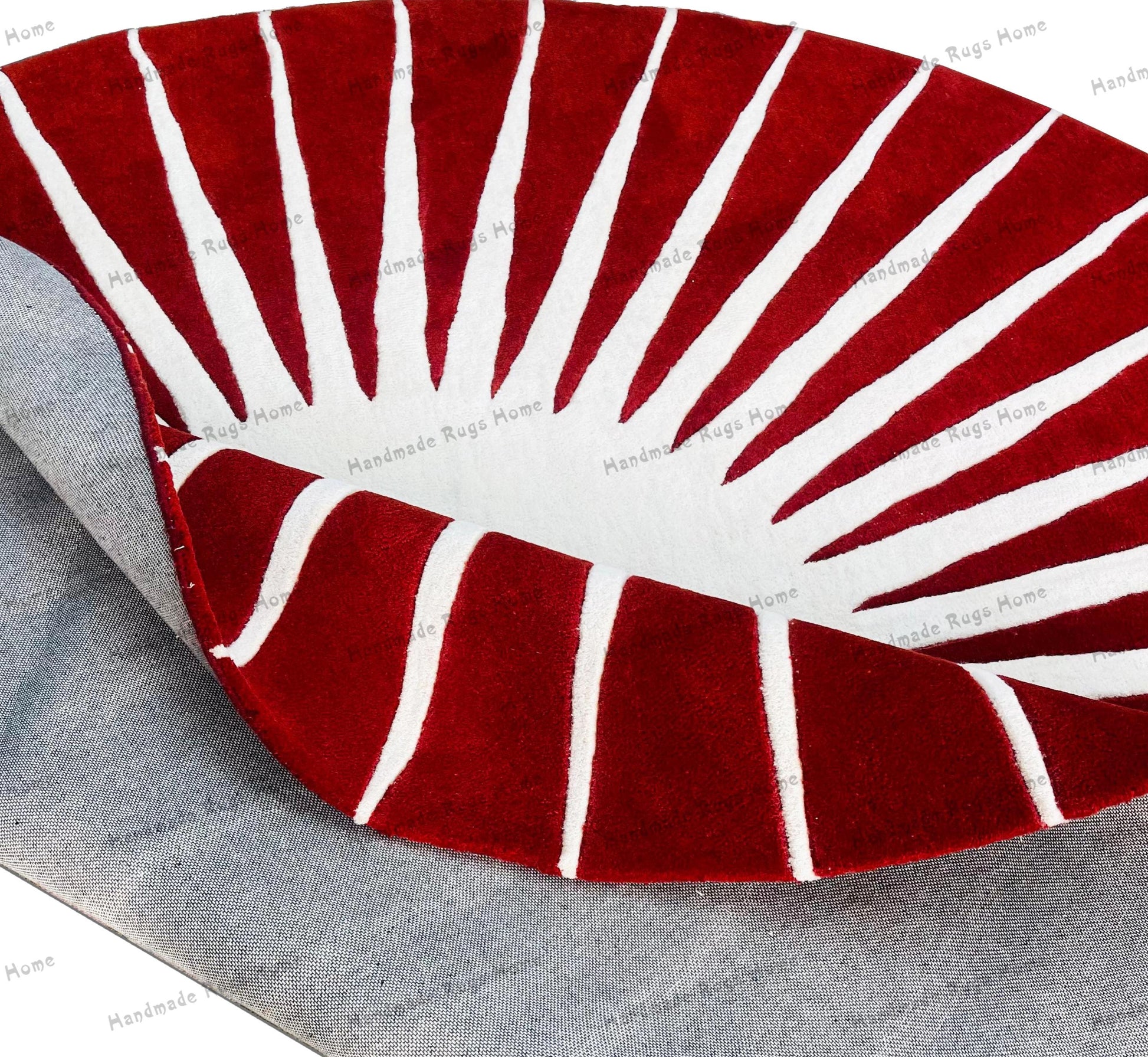 Abstract circular wool rug with bold colors