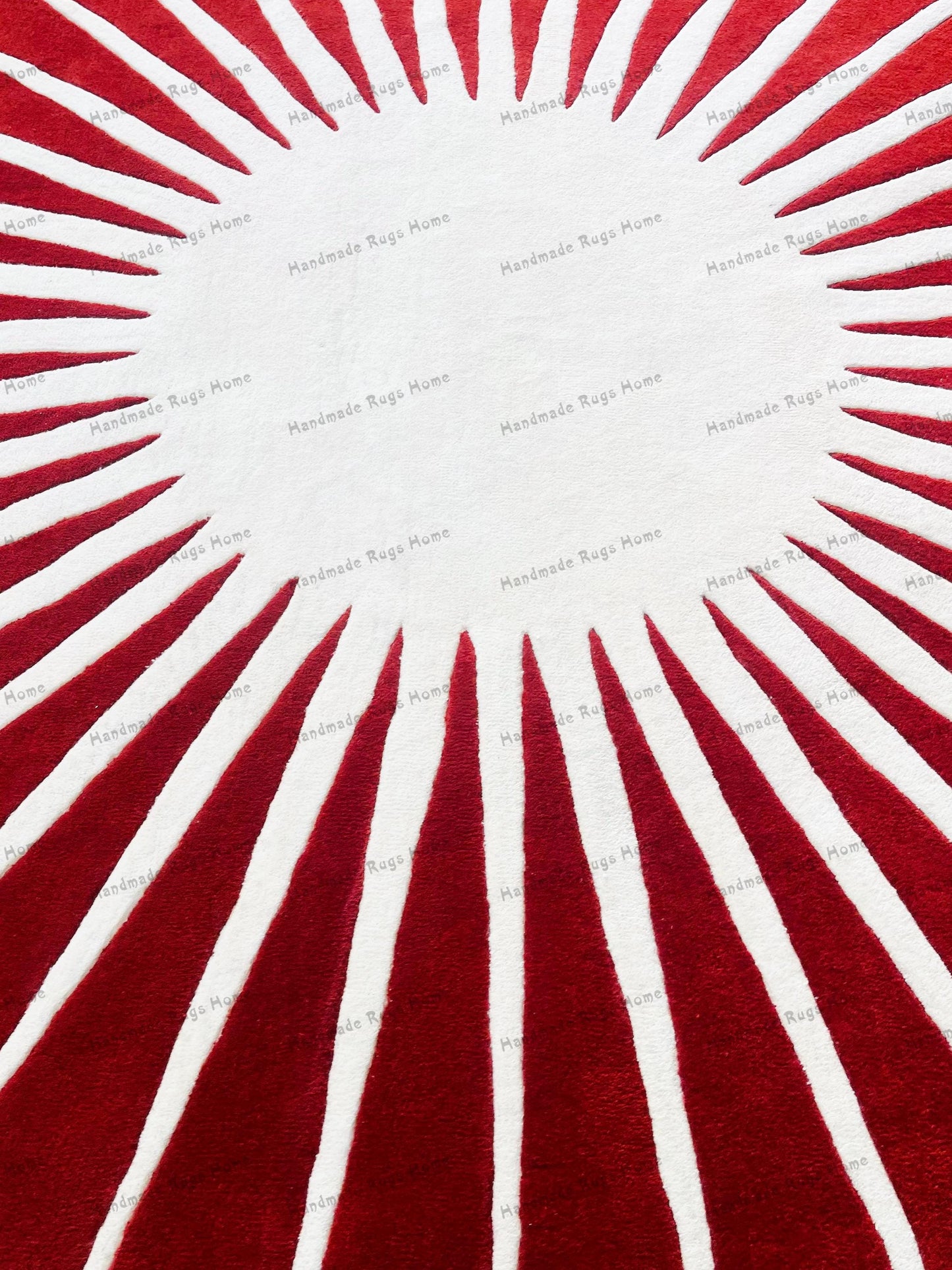 Artistic red and white wool rug close-up