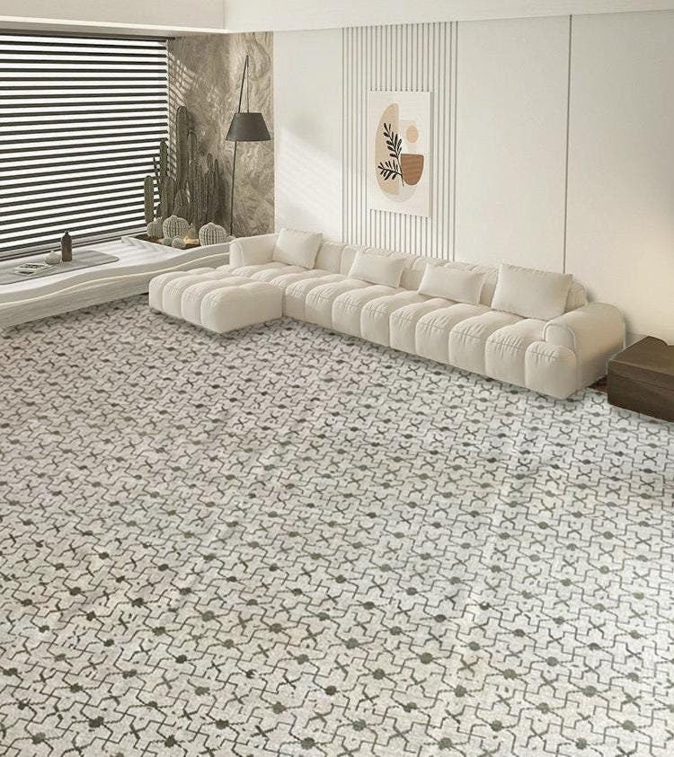 Modern Oushak rug in light pastel hues with traditional Turkish designs.