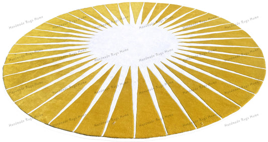 Luxury wool sunburst rug with a radiant design, perfect for boho interiors.