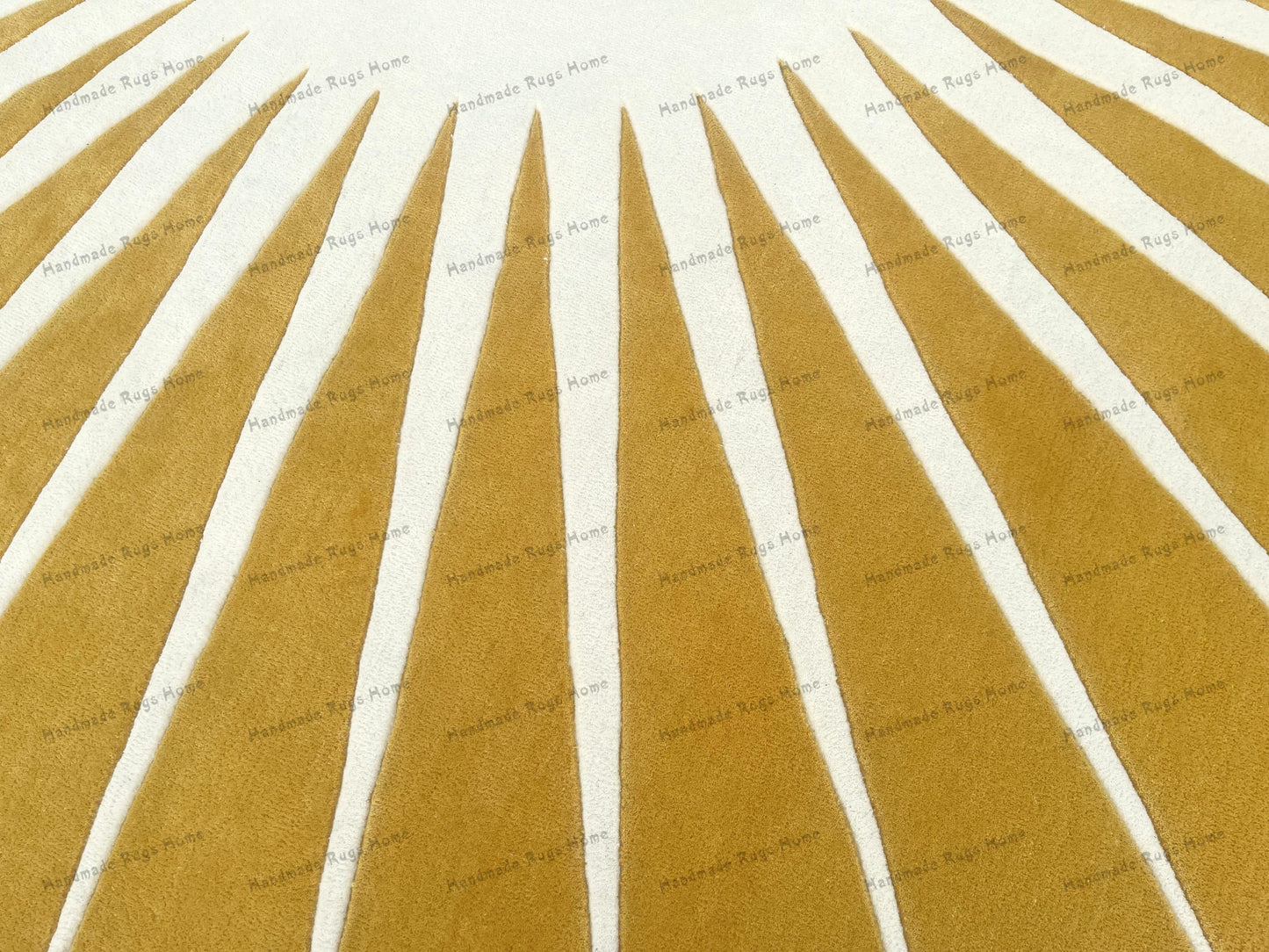 Custom handmade celestial rug featuring a golden sun pattern.