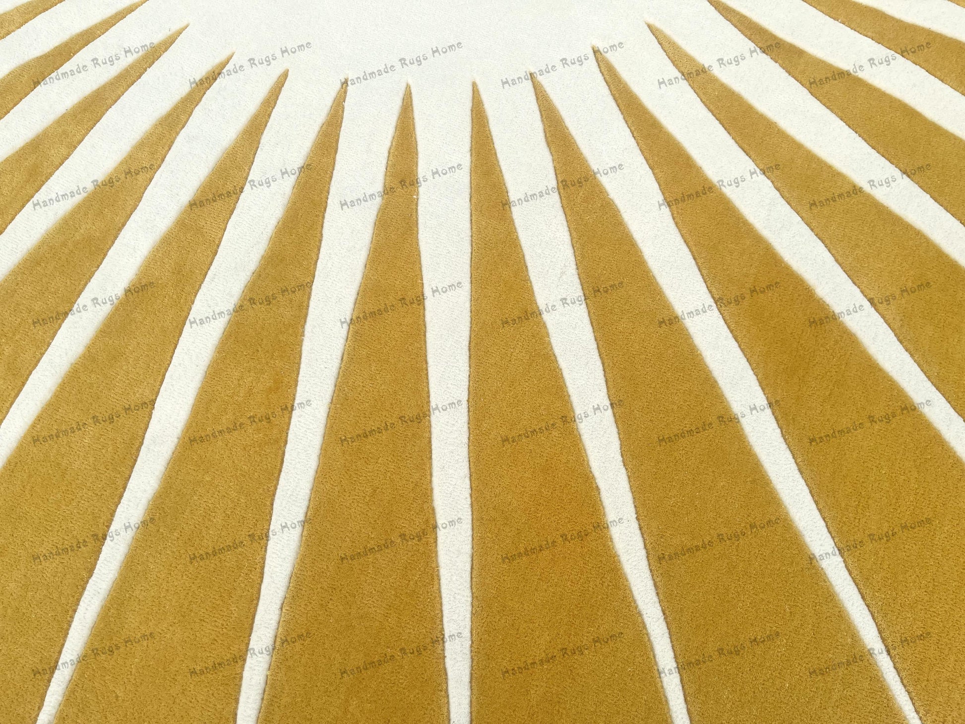 Custom handmade celestial rug featuring a golden sun pattern.