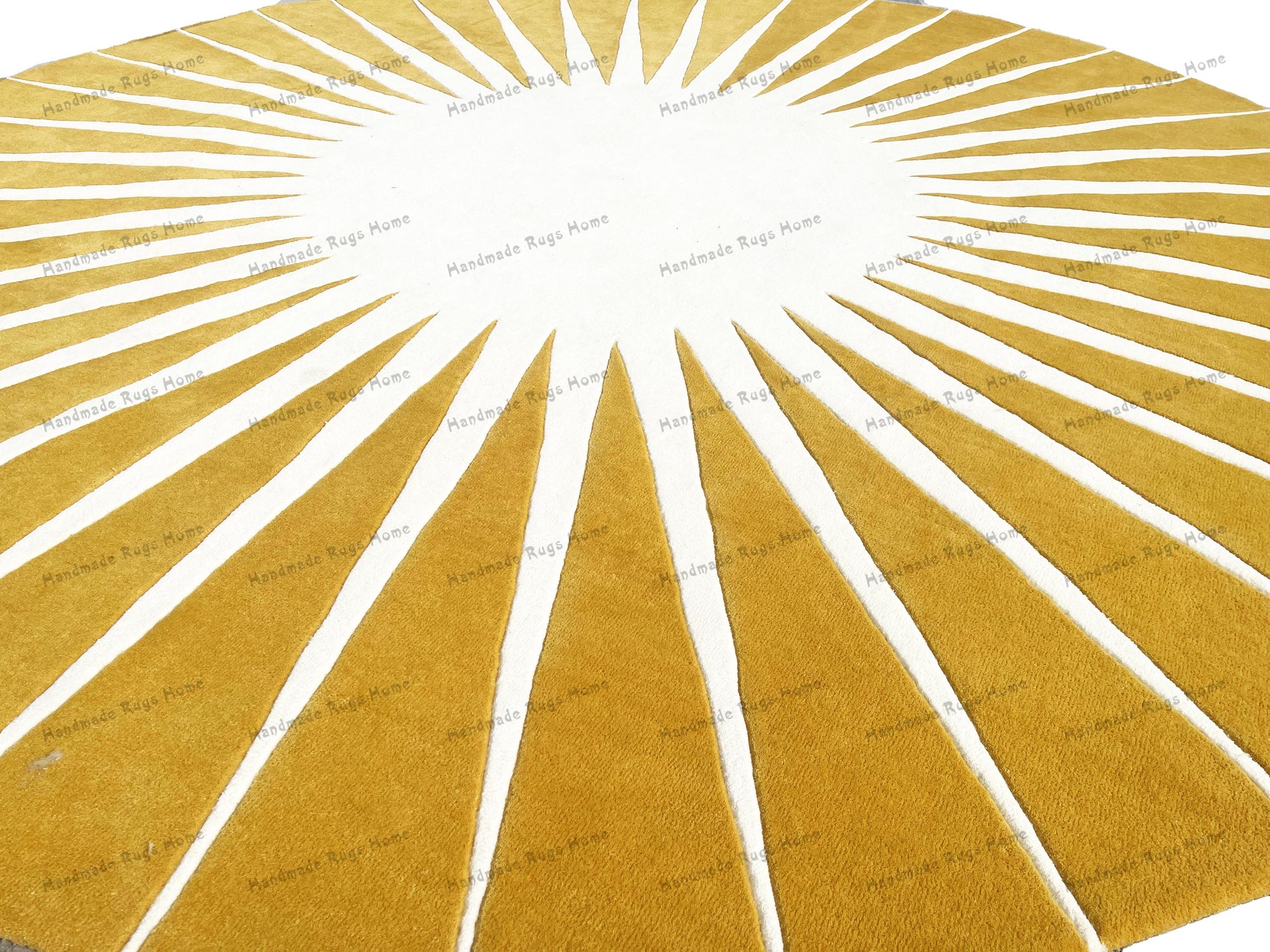 Soft and plush round rug with a sunburst design, ideal for cozy spaces.