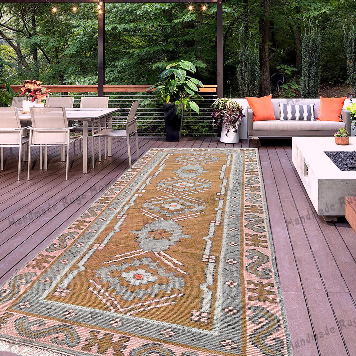 Traditional Turkish Oushak Runner – Handmade Vintage Rug with Unique Tribal Motifs.
