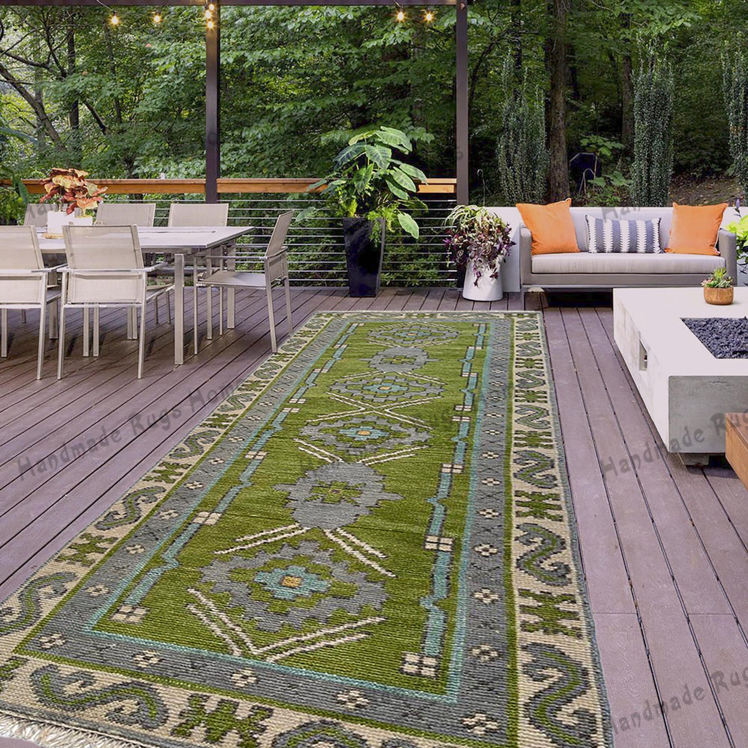 Oversized Green Oushak Rug – Handcrafted Wool Runner for Farmhouse & Boho Home Interiors.