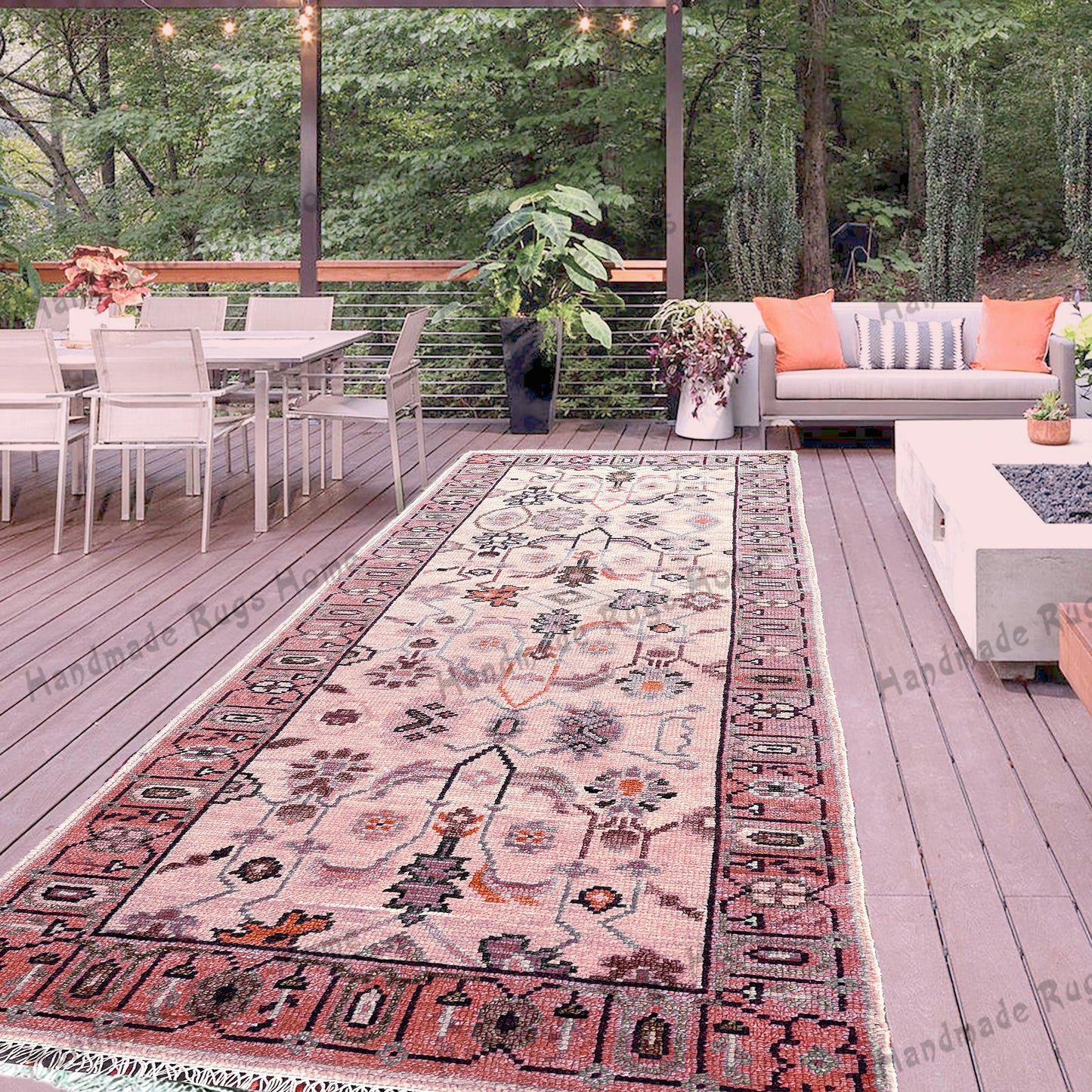 Hand Knotted Wool Oushak Rug: Vintage Turkish Style, Customizable