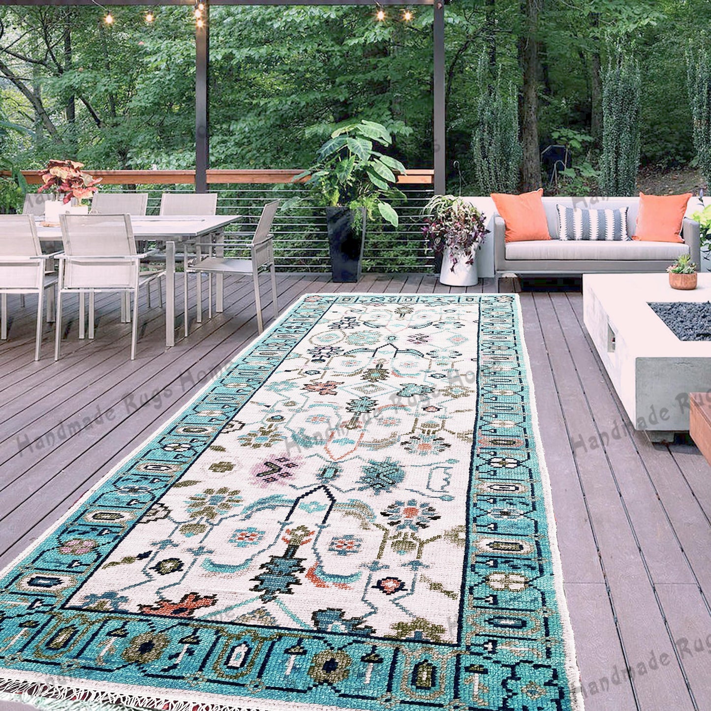Hand Knotted Wool Oushak Rug: Vintage Turkish Style, Customizable