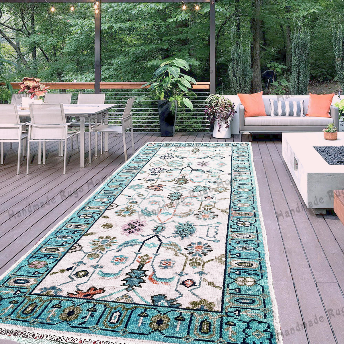 Hand Knotted Wool Oushak Rug: Vintage Turkish Style, Customizable
