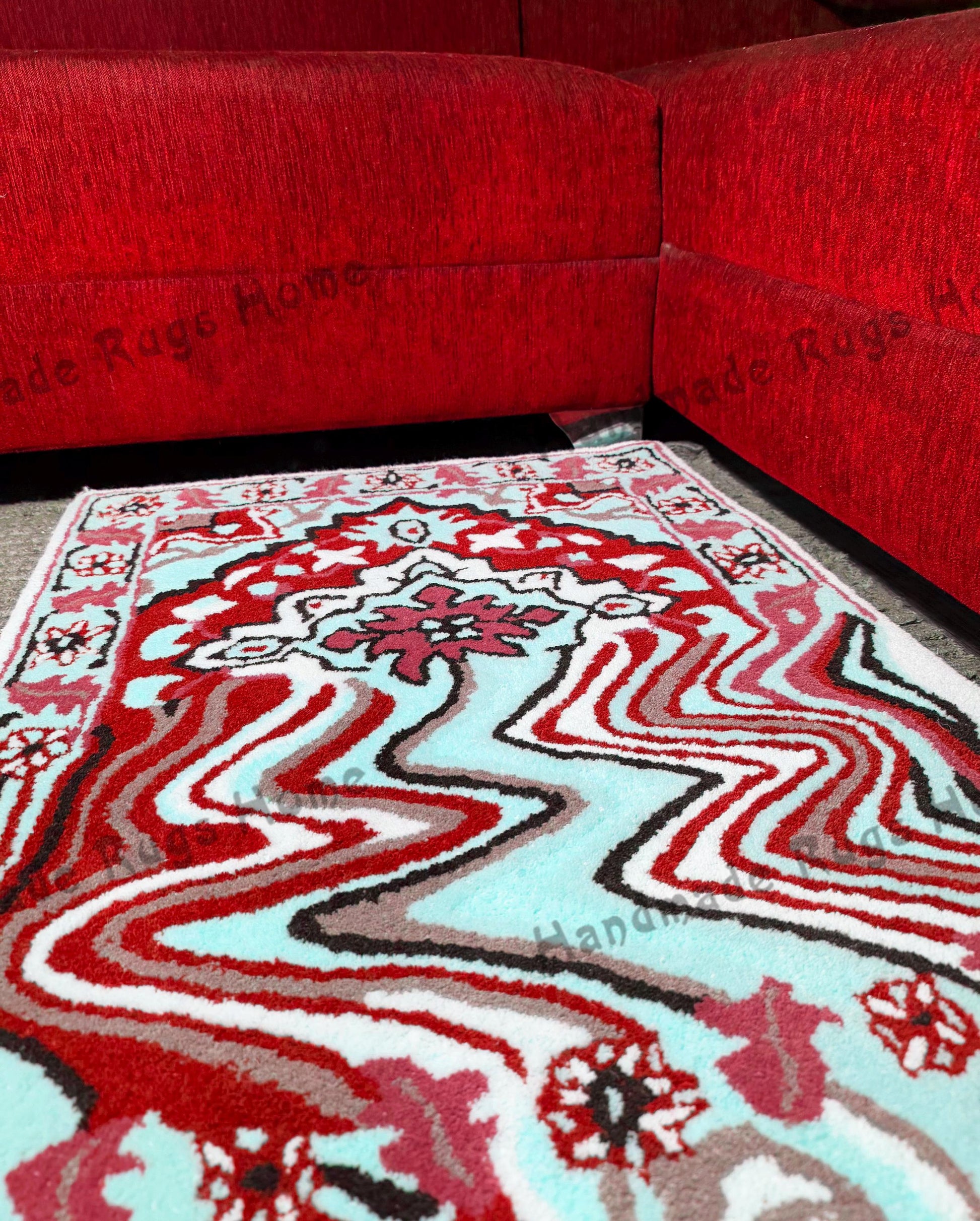 Red Rug, Tufted Rug, Melting Rug, Handmade Rug, Hand Tufted Rug, Rug, Carpet, Vintage Rug, Melting