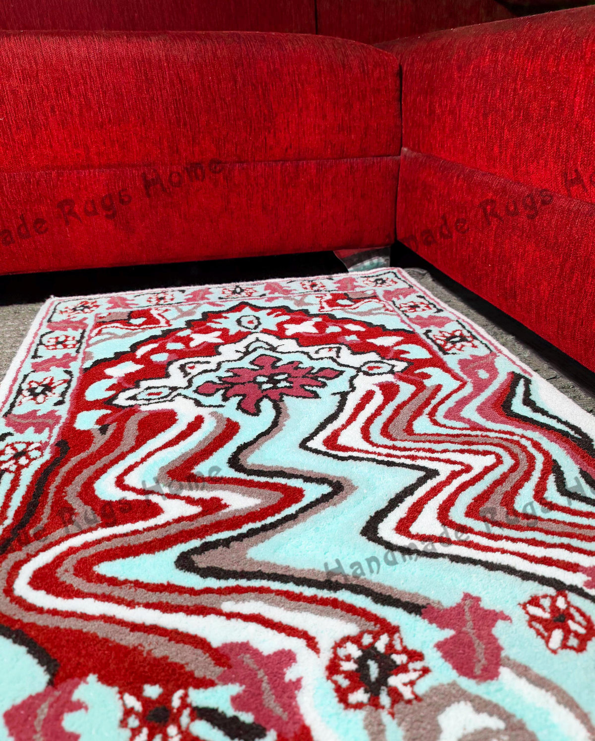 Red Rug, Tufted Rug, Melting Rug, Handmade Rug, Hand Tufted Rug, Rug, Carpet, Vintage Rug, Melting