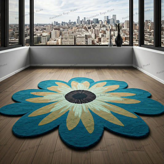 Hand-Tufted Wool Flower Rug: Modern Colorful Floor Decor